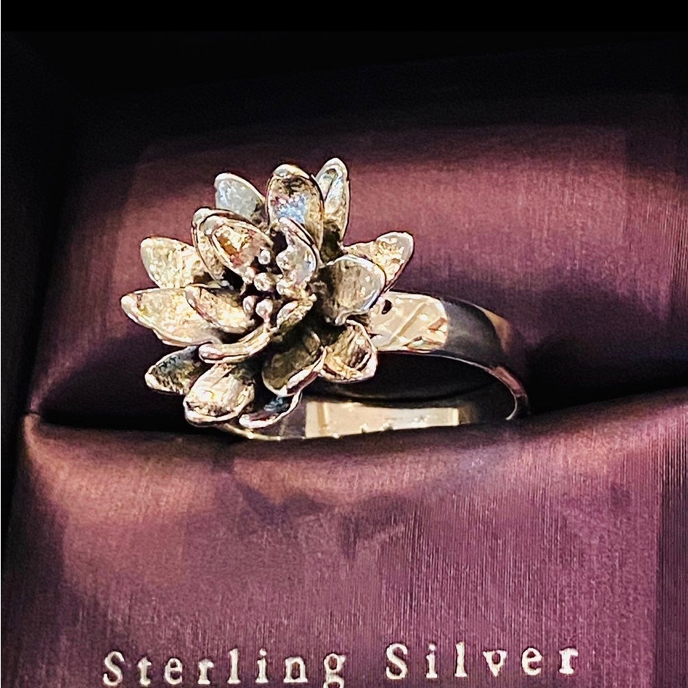 Solid 925 Sterling Silver Handcrafted 3d Flower R… - image 3